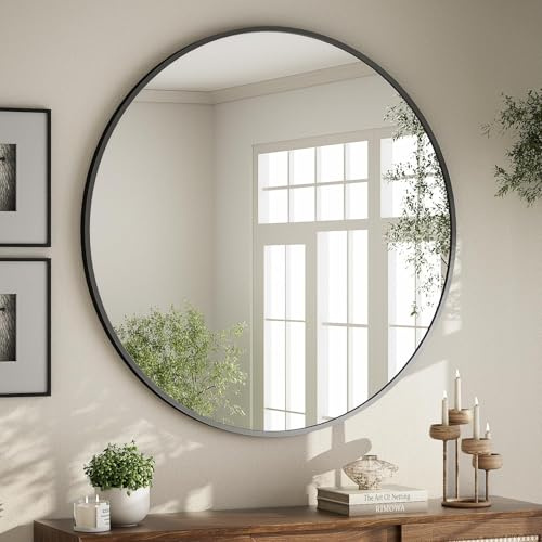 BEAUTYPEAK 60 cm rund spegel, dekorativ väggspegel för badrum, fåfänga, vardagsrum, entré, rund spegel, infattad i ädel aluminiumram