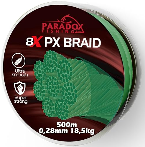 Paradox Fishing 8X PX geflochtene Angelschnur I 0,07mm-0,28mm 150m/500m – Angelschnur geflochten- eng geflochten – perfekt zum Spinnfischen