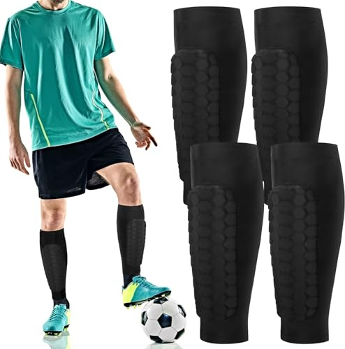 2 Pairs Football Shin Pads Boys Shin Guards With Honeycomb Compression | Football,Ski,Soccer,Baseball,Support Impact Absorption,Black,Lightweight,Boys,Girls,Teens,Compression Sleeve