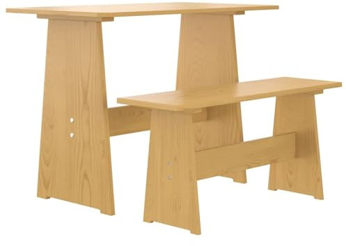 Xichuzi Esstisch, Esszimmertisch, Baumkantentisch, Dining Tables, Esszimmermöbel, Küchentisch, mit Bank Honigbraun Massivholz Kiefer