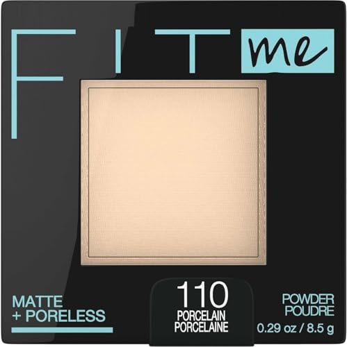 Powde.r Foundation, Pressed Powder Compact, Mattifies Skin, Incl. Mirror and Applicator, Fit Me, 110 Porcelain, 8.5g (Pack Of 1)