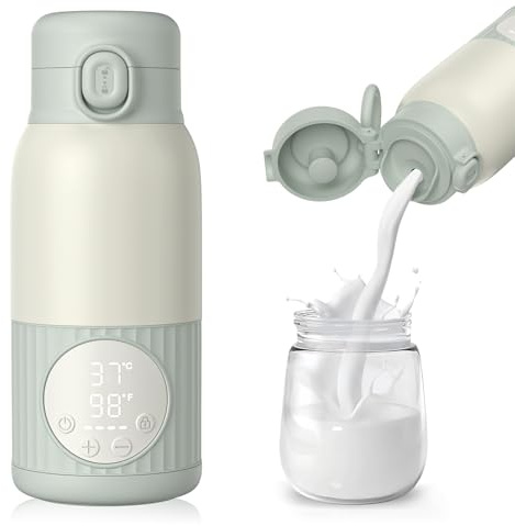 UKEXE Portable Bottle Warmer for Breast Milk,Formula or Water 13oz Large Capacity,100W Power Fast Warming & Precise Temp Control Baby Milk Warmer for Travel (Grey)