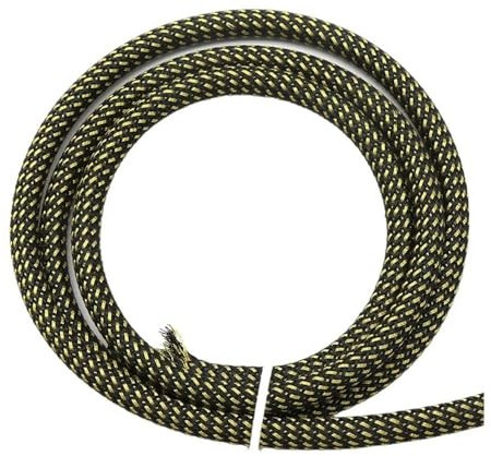 Cmis Kbei 1/2/3/5/10/20/30/50 m, isolierte PET-Geflechthülse, erweiterbar, hochdichter Kabelmantel, Schutzgeflecht für Drähte, 6 mm, Schwarz / Gold, 6 mm