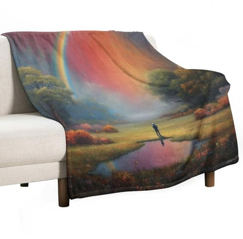 Kuscheldecke Regenbogen-Motiv Flauschig,Super Weich & Warme Decke Bunte Landschaft Kuscheldecke, Hochwertige, Wohndecke, Plaid, Sofadecke, Tagesdecken, Couchde（130x180cm）