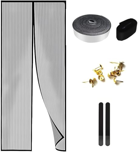 Magnetic Door Screen Heavy Duty Insect Screen Mesh 90x210cm Door Curtain | Fly Screen Anti Mosquito Mesh with Magnets & Magic Tapes, Fly Nets for Doors Bedroom Patio Balcony Keeps Bugs Out (Black)