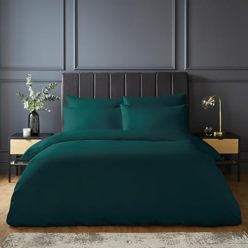 Silentnight Pure Cotton Duvet Set - Luxurious Cool Soft Touch 200 Thread Count - Button Fastening - Breathable 100% Cotton Quilt Cover + Pillowcase Bed Set - Machine Washable, Teal Green, Double