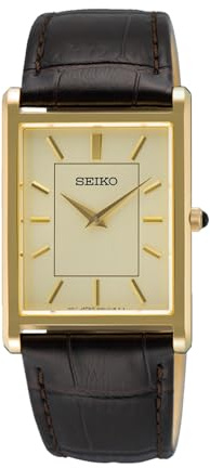 Seiko Klassik Armbanduhr für Männer in der Farbe Schwarz mit Armband aus Leder, Wasserdichtigkeit: 5 bar, Gehäusedurchmesser: 28 mm, SWR106P1