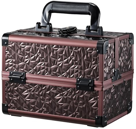 Malette Maquillage Malette Onglerie verrouillable avec Miroir Boite Rangement Maquillage Vanity Maquillage Multifonction pour Salon et Voyages, Marron Classique