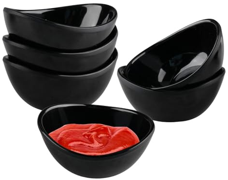 wocpvm Juego de 6 cuencos reutilizables para salsas, salsas, aperitivos, sushi, fondue, para fiestas, barbacoas, niños, color negro