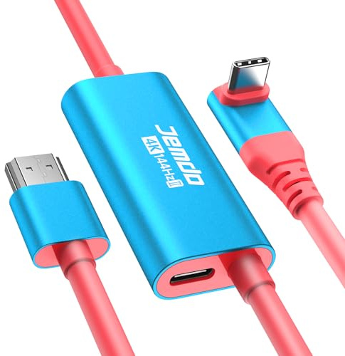 JEMDO Switch 2 Dock HDMI Adapter, 4K 144Hz 48Gbps Right-Angle USB-C 3.2 auf HDMI 2.1 Kabel mit platzsparendem Stecker, 100W PD Laden, Tragbarer Reise-TV-Adapter für Switch 2/OLED/2017, Blau