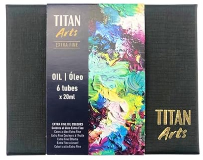 Set Óleo Titan Arts Extra Fino – 6 Tubos 20 ml | Colores Primarios + Verde | Pintura Óleo Profesional con Pigmentos de Calidad | Caja Básica para Artistas y Estudiantes