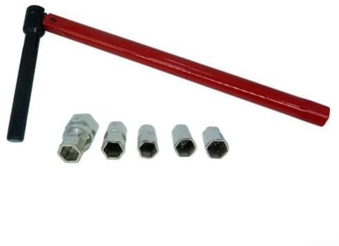 Yuanpgky Adjustable Socket Wrench Set 260 mm, Long Handle with Anti-Slip Grip, Carbon Steel for Faucet and Pipe Repair, Compatible with 8-13mm Nuts, Includes 5 Sockets(Red)