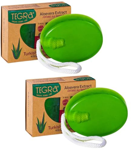 Aloe Vera Extract Turkish Bath Soap with Rope, Vegan Moisturizing Cleansing Bar for Sensitive Skin, Plant Based, 2 Pack
