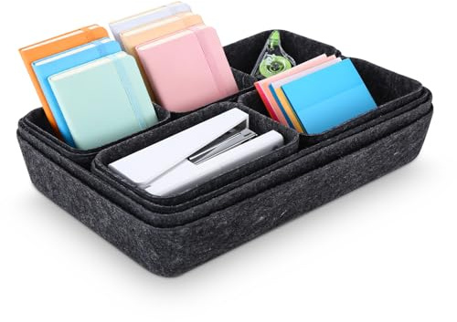 Gyxova Schubladen Organizer Set, 9 Stücke, Filz, Dunkelgrau | Schubladenbox Ordnungssystem, Geräuschlos und Rutschfest, Für Schreibtisch, Küche, Büro & Schminktisch