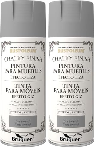 Bruguer Rust-Oleum Chalky Finish pintura para muebles en spray Gris Invernal 400 ml (Paquete de 2)