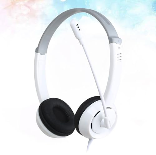 OATIPHO White Stereo Headset with Noise Cancelling and Ambient Noise Isolation, Leather and Plastic Material, Adjustable Mic for PC Gaming and Computer Use, Wired Desktop Computer Headset
