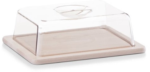 Zeller 22028 - Tabla de cortar queso de madera de haya con campana de plástico transparente (25 x 20 x 8 cm)
