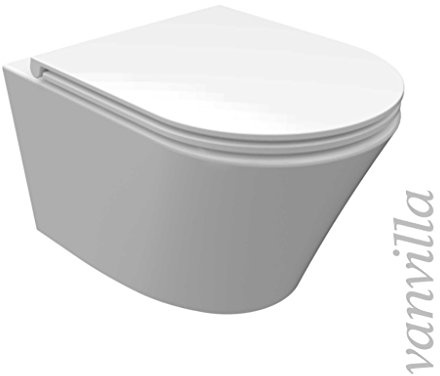 vanvilla Design Wand Hänge WC Luanda Spülrandlos rimless weiss | Tiefspüler Set Toilette mit Soft-Close WC-Sitz Wand WC