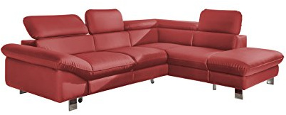 Mivano Divano angolare Driver con funzione di sonno e spazio di archiviazione/divano in pelle a forma di L con pouf a destra, con poggiatesta regolabili, 266 x 73 x 214, in similpelle rossa