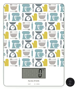 Salter 1102 GNBLDR Gadget Print bilancia da cucina digitale di precisione, pesa cucina, misurazione di liquidi e fluidi, funzione di aggiunta e pesatura, plastica, verde