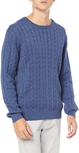Amazon Essentials Maglione a Girocollo in Cotone a Coste Uomo, Blu Puntinato, M