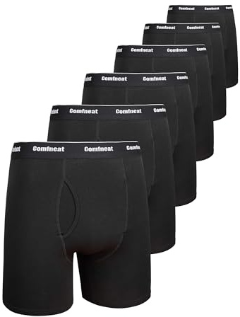 Comfneat Herren 6-Pack Langes Bein Boxershorts, Schwarz, M