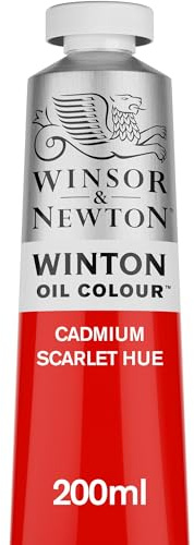Winsor & Newton 1437107 Winton, feine hochwertige Ölfarbe - 200ml Tube mit gleichmäßiger Konsistenz, lichtbeständig, hohe Deckkraft, reich an Farbpigmenten - Kadmium Scharlach Farbton