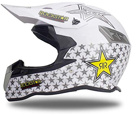 Woljay Casco da Motocross Occhiali Moto Cross Integrali MTB AVT MX per Downhill Offroad Adulti Star (S, Bianco)