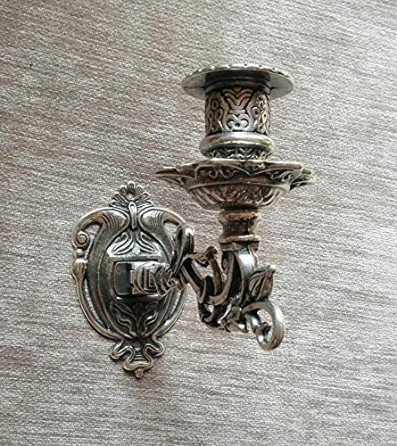 Candelabro de latón para piano de plata antigua, soporte de pared para velas, soporte de pared bruñido, giratorio