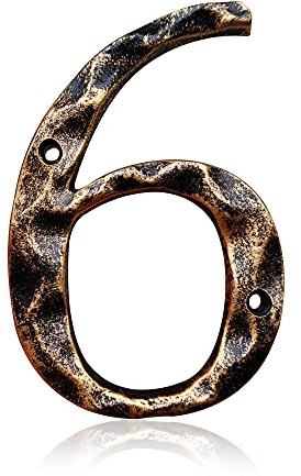 Numeri civici e lettere da 14,9 cm, in ghisa altamente visibile, per cassetta postale, ufficio, ottone antico (numero 6)