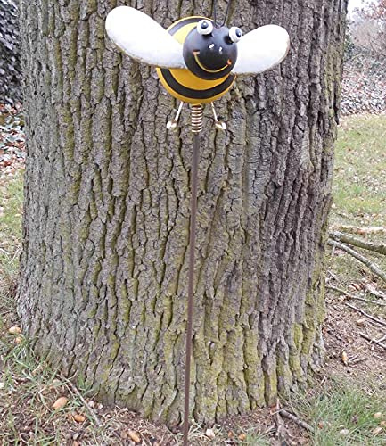 Deko-Impresion Gartenfigur lustige Biene am Stab Gartendekoration Eisen schwarz-gelb 98 cm