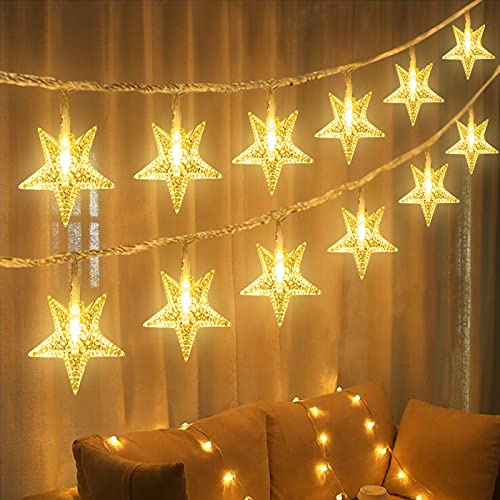 Lichterkette LED Sterne Lichterketten 40er 6M Weihnachten Licht Warmweiß | Haus Dekoration Wasserdicht Außen Innen für Weihnachtsbaum Vorhang Garten Balkon Terrasse Hochzeiten Party Weihnachtsdeko