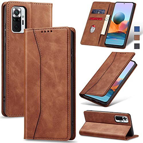 Jasonyu Handyhülle für Xiaomi Redmi Note 10 Pro/10 Pro Max, Braun | Magnetische Schutzhülle, Ständer, Kartenfächern, Flip Klappbar, Klapphülle, PU Leder, Stoßfeste TPU Stoßsicher Hülle