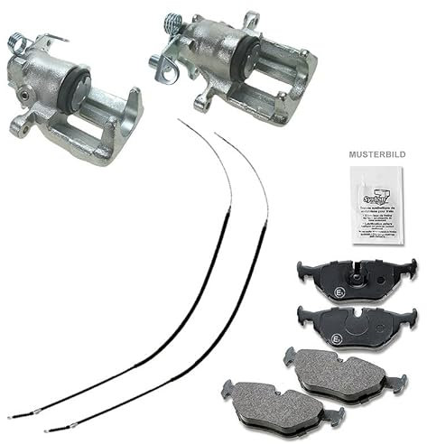 ATEC Germany 2x Bremssattel hinten links und rechts Bremszange Faustsattel ohne Halter + Bremsbeläge hinten + Handbremsseil, Kompatibel mit VW GOLF 3 (1H1), VENTO (1H2)