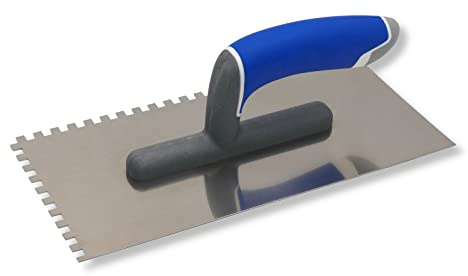 DEWEPRO Zahnkelle 6 x 6 mm aus Edelstahl mit 3-Komponenten-Griff 270 x 130 mm für Fliesenkleber Mörtel Glättekelle gezahnt für Fliesenarbeiten