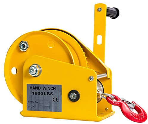 Seilwinde Handseilwinde 1800lb, Bootswinde Tragkraft 800 Kg, Handseilwinde Klein Forst mit Drahtseil und Haken für Caravan Marine Truck(Size:15m)