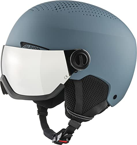 ALPINA ARBER Visor Q-LITE - hochwertiger & sicherer Skihelm für Erwachsene, mit waschbarem Innenfutter, mit kontrastverstärkendem Visier - Dirt-Blue matt - M (54-58 cm)