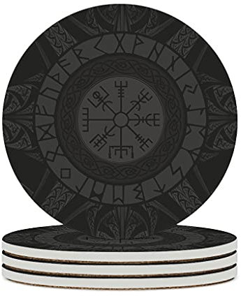 EHJOS Wikinger Runen Untersetzer Rund Keramik Glasuntersetzer mit Korkboden 4er Set Dekorative Untersetzer für Glas Tassen Vasen Kerzen 10cm White 6PCS