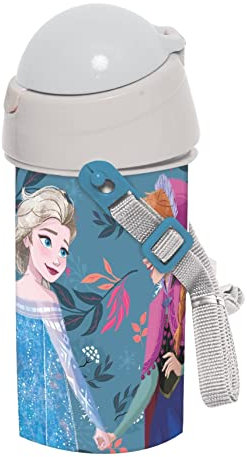 OM SUPPLIES Disney Frozen Sport - Botella de agua desplegable con cordón para el cuello para facilitar el transporte escolar, almuerzo, niños, 500 ml