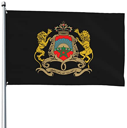 Drapeaux blason du Maroc, drapeaux décoratifs d'extérieur 0,9 x 1,5 m 100% polyester drapeaux à l'extérieur du drapeau tous temps, la couleur est vive et facile à estomper, séchage rapide.