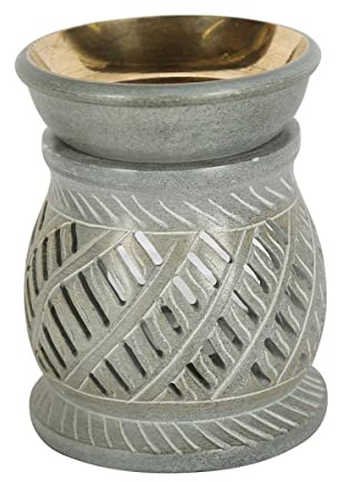 Lampe parfumée orientale NAMASTE verte naturelle Soapstone sculptée à la main 10x10x11 cm diffuseur d'huile essentielle, porte-bougie chauffe-plat pour aromathérapie, lampe aromatique SL10