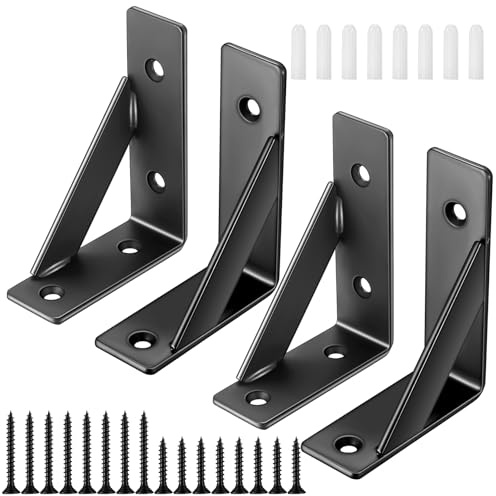 Set of 4 Shelf Brackets, Wall Mount, Heavy-Duty 90-Degree Metal Angles, Floating Triangular Design, for Bookshelves, 10x7.5x3 cm