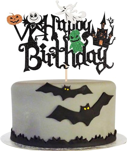1 Stück Halloween Happy Birthday Tortendeko Glitzer Halloween Zauberer Geist Kürbis Kuchen Deko für Haunted House Witch Kürbis Herbst Themed Cake Dekoration Geburtstag Party