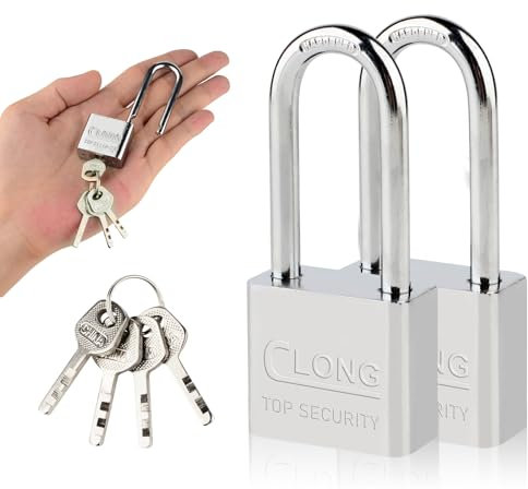 2 Pack Heavy Duty Steel Long Shackle Padlocks, Outdoor Waterproof Steel Safe Padlock with 4 Keys for Shed, Warehouse, Fence, Office, Garage, Garden, Gym Locker (30mm)