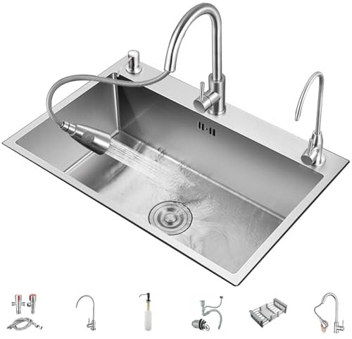 Lavabo cucina in Acciaio Inox Spazzolato,Lavello da incasso in acciaio inox 304-Lavello A Vasca Singola-lavello cucina 1 vasca-lavello da esterno,Il lavello singolo Silver è adatto per hotel ( Color :