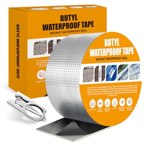 Wasserdichtes Klebeband,10cm x 5m x1.5mm Dichtband Selbstklebend,AluFolie Butylkautschuk Klebeband,Dach Dachrinnen Reparaturband,Dichtband Zur Verwendung an Löchern Rohren Dächern Wohnmobilen