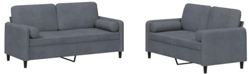 vidaXL Sofagarnitur 2-TLG., Sessel Couch mit Kissen, Sofa Wohnzimmersofa mit Armlehnen, Couchgarnitur Designsofa Sitzmöbel Polstermöbel, Dunkelgrau Samt