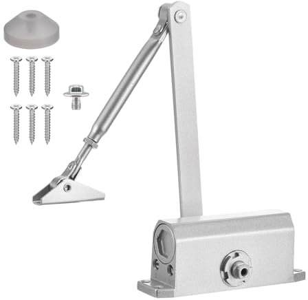 QUARKZMAN Chiudiporta Automatico Idraulico a Molla Chiudiporta Automatico Regolabile per Porte Interne in Metallo Legno Esterno da 25-65kg (Argento, Alluminio, 180D)
