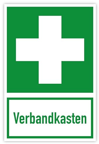 Aluminium Schild Hinweis „Erste Hilfe Verbandkasten“ grün Rettungszeichen 3mm Alu Dibond® | 10x15 cm Made in Germany