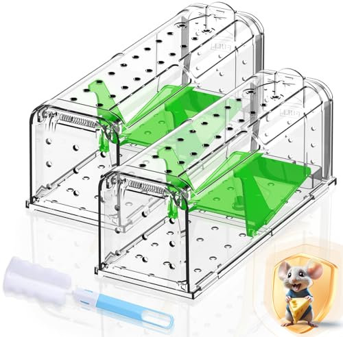 Lebendfalle für Maus Mausefalle Lebend：2er Set Tierfreundlich Mäusefalle mit 66 Luftlöchern, Mausefallen mit Hochsensibler Auslösemechanismus, Berührungsfreie Freigabe, Einfach Einzurichten-Mehrweg